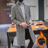 Plaid Peacoat Mens Men's Duster Casual Coat Autumn and Winter Plaid Coat Casual Fashion Mid-Length Men's Top