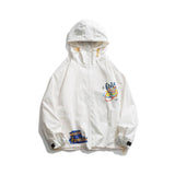 Men's Spring Creative Printing Jacket Men's plus Size Retro Sports Hooded White Top Student Men Coat