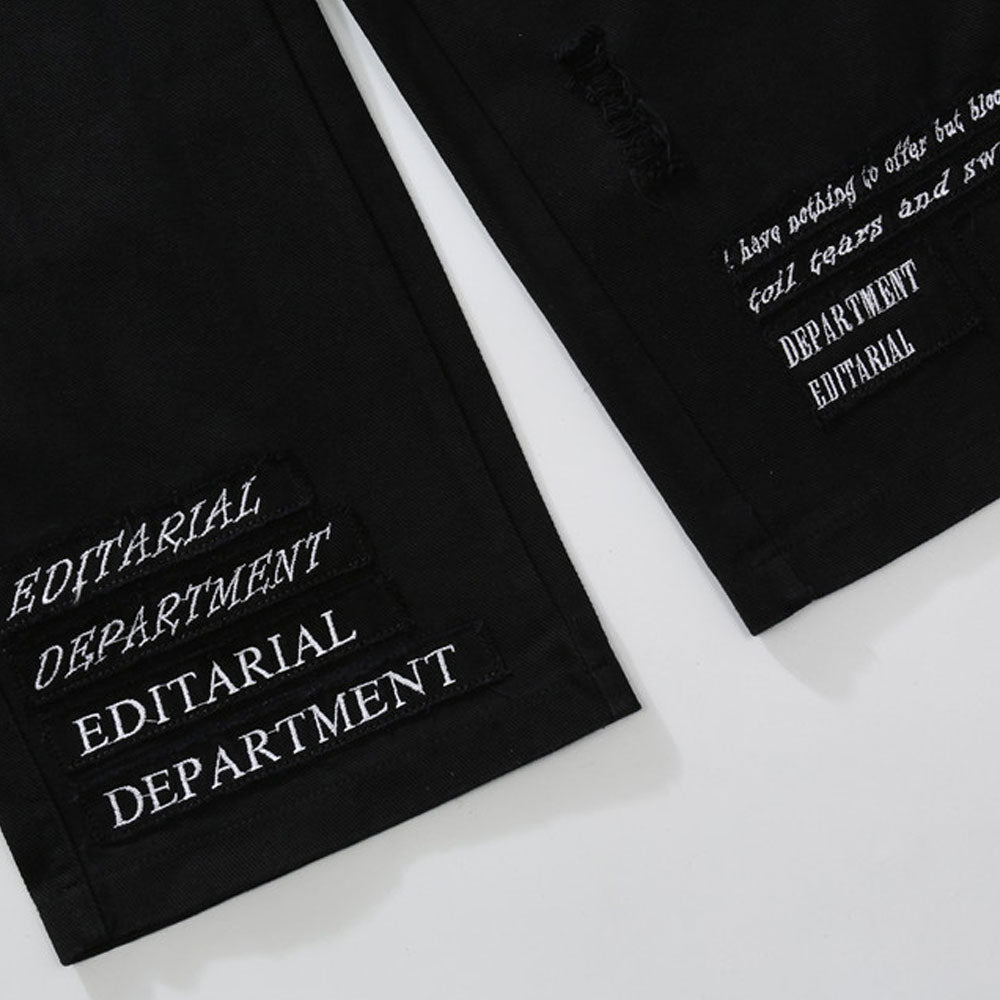 Patch Letter Print Ripped Casual Pants Men's Baggy Straight Trousers Street plus Size Retro Sports Trendy Trousers Men Pants