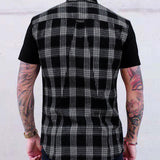 Slim Fit Muscle Gym Men T Shirt Men Rugged Style Workout Tee Tops Polo Shirt Men's Plaid Shirt Trendy Casual Men's Short-Sleeve Lapel T-shirt