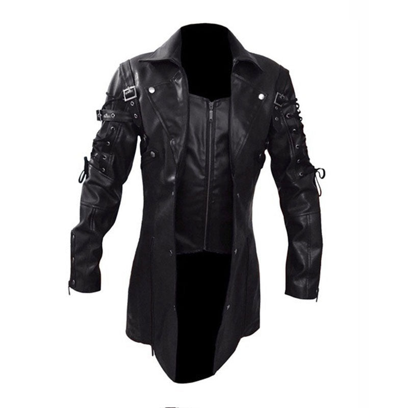 Leather Biker Coat Gothic Leather Jacket Men Pu Jackets Men's Motorcycle plus Size Lapels Leather Jacket Coat Casual Fashion