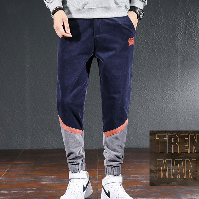Color Block Men Casual Tapered Pant Men Spring Summer Casual Pant Spring Color Contrast Patchwork Loose Tappered Corduroy Casual Pants Male Men Pant