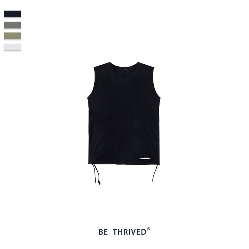 Men's Spring and Summer Large Size Retro Retro Sports Loose Men's Vest T-shirt Custom Men Top