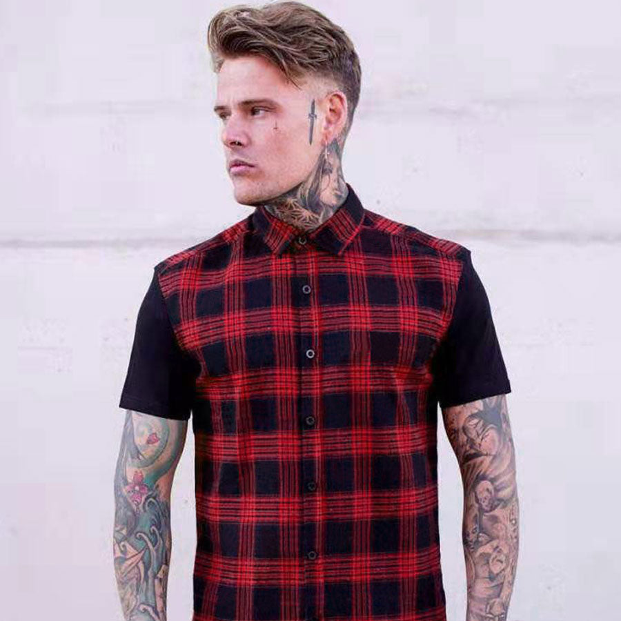 Slim Fit Muscle Gym Men T Shirt Men Rugged Style Workout Tee Tops Polo Shirt Men's Plaid Shirt Trendy Casual Men's Short-Sleeve Lapel T-shirt