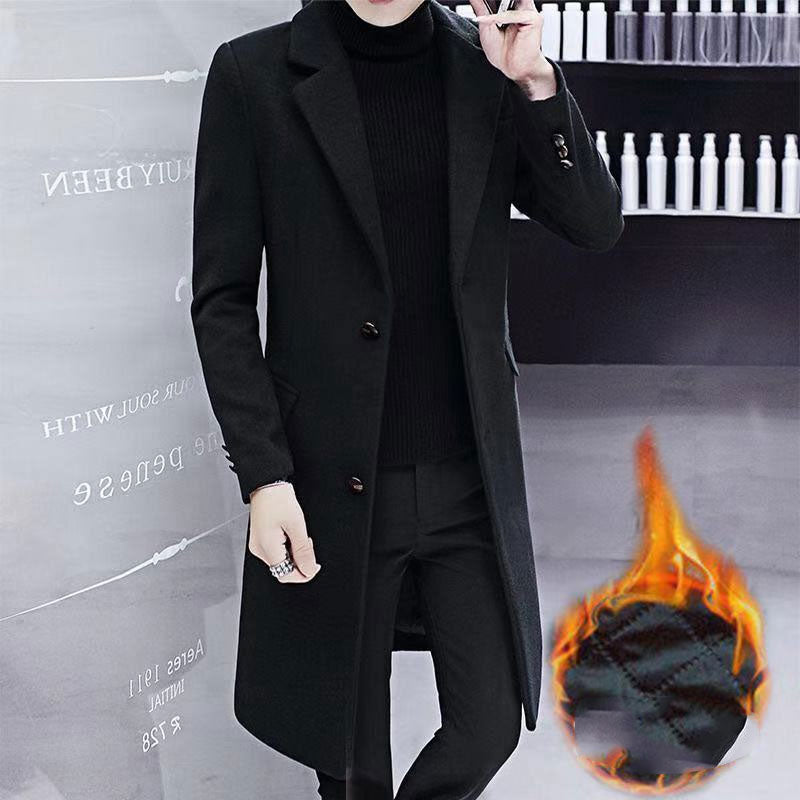 Plaid Peacoat Mens Men's Duster Casual Coat Autumn and Winter Plaid Coat Casual Fashion Mid-Length Men's Top
