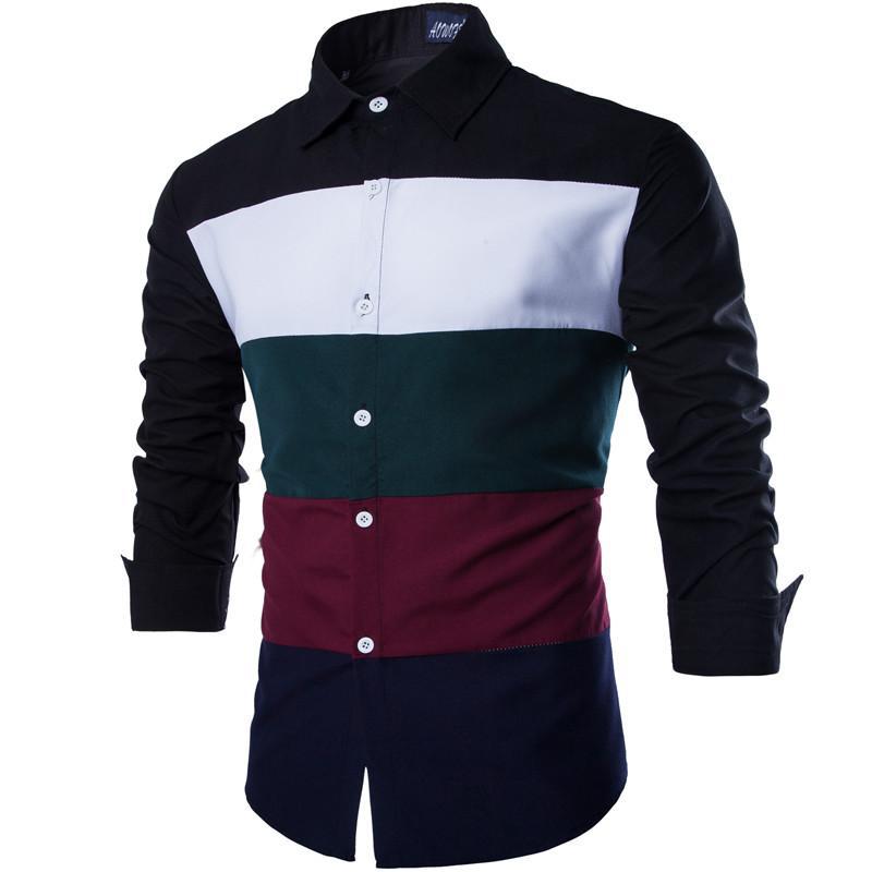 Men's Slim-Fitting Cool Stitching Multi-Color Shirt Youth Casual Fashion Shirt Trendy Men Shirt