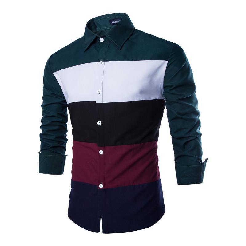 Men's Slim-Fitting Cool Stitching Multi-Color Shirt Youth Casual Fashion Shirt Trendy Men Shirt