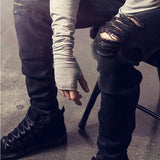 Distressed Jeans Deconstructed Jean Ripped Pants Kanye West Skinny Jeans Men's Slim Fit Elastic plus Size