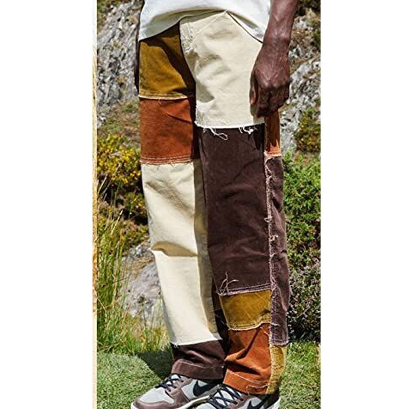 Men Patchwork Jeans Men's Jeans Contrast Color Hip Hop Casual Stitching Denim Trousers plus Size Retro Sports