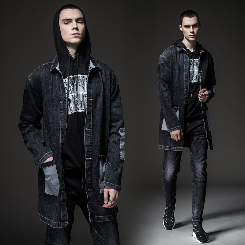 Cotton Solid Men's Denim Trucker Jacket Mens Spring Autumn Casual Slim Fit Bomber Jackets Men Jean Coat Mens Outwear Male Cowboy Fall Mid-Length Loose Denim Windbreaker Men's Printed Coat Casual Coat