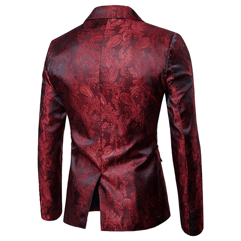 Burgundy Suit Autumn and Winter Men's Glossy Dark Pattern Suit Pullover Lapel Suit