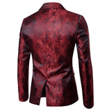 Burgundy Suit Autumn and Winter Men's Glossy Dark Pattern Suit Pullover Lapel Suit