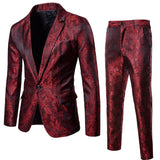 Burgundy Suit Autumn and Winter Men's Glossy Dark Pattern Suit Pullover Lapel Suit