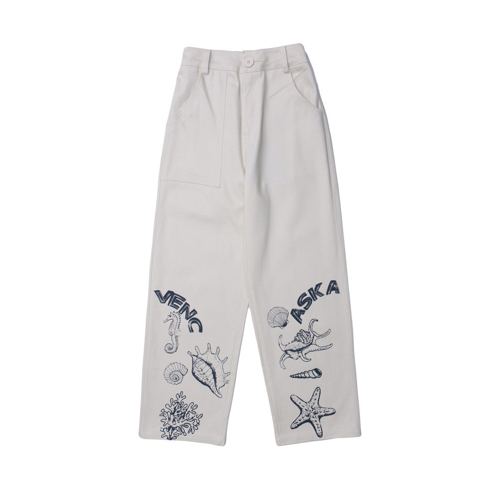 Cartoon Print Baggy Straight Trousers Men's Casual Pants Harajuku Style plus Size Retro Sports Trendy Trousers Men Pants