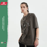 Men's Spring and Summer plus Size Loose Top Short-Sleeved Retro Sports T-shirt Men Top