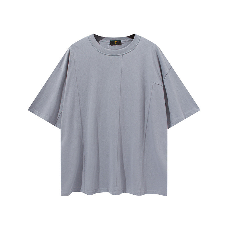 Men's Summer Large Size Loose Retro Sports Top Short Sleeve Solid Color T-shirt Men's Men Top