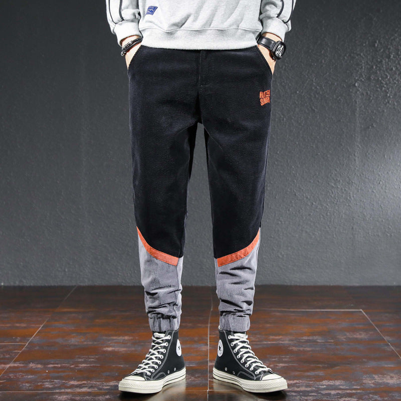 Color Block Men Casual Tapered Pant Men Spring Summer Casual Pant Spring Color Contrast Patchwork Loose Tappered Corduroy Casual Pants Male Men Pant
