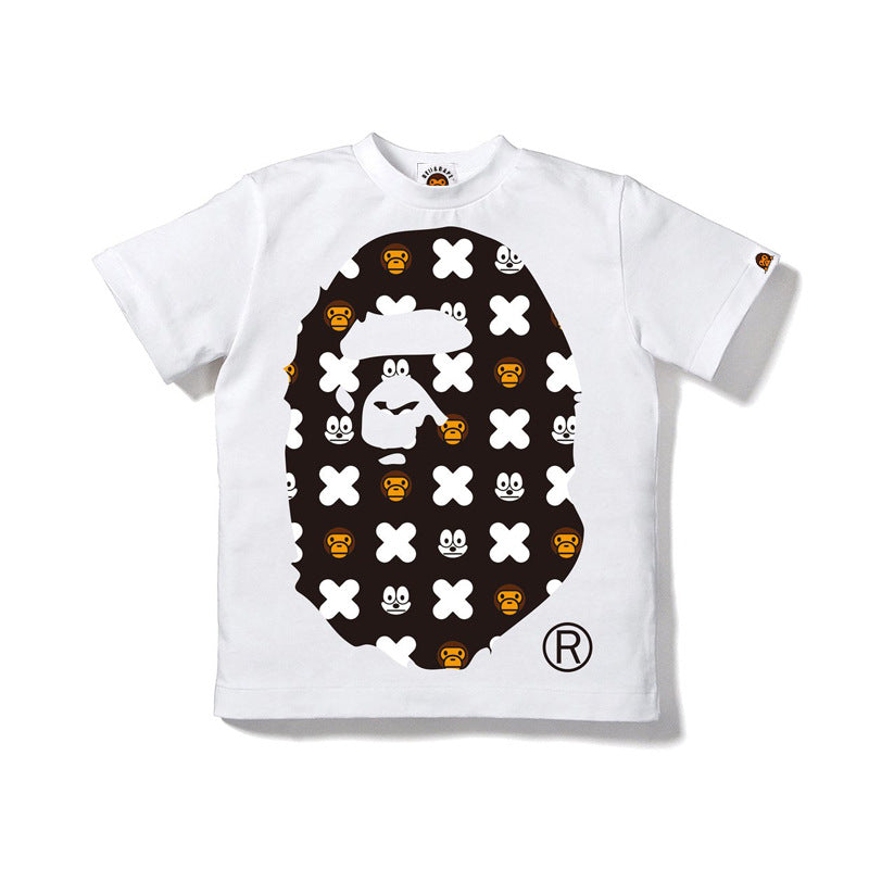 A Ape Print for Kids T Shirt Factory Wholesale 2021ss Boys and Girls Cotton Short Sleeve T-shirt Printing Small and Older Children's Short Sleeve Cute Casual T-shirt