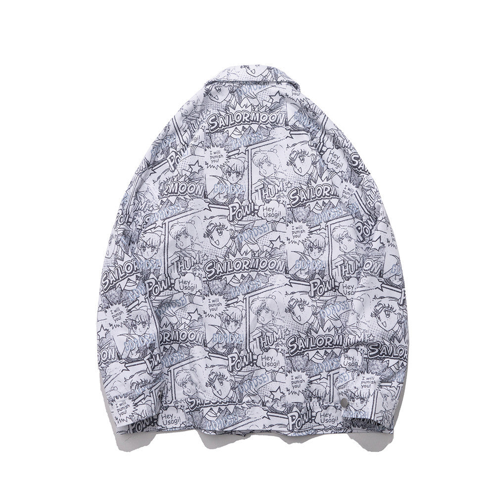 Men Summer Pullover Sweater Cartoon Sailor Moon Full Printed Jacket Men Harajuku Style Street Trendy Coat