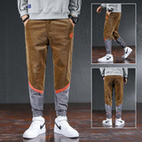 Color Block Men Casual Tapered Pant Men Spring Summer Casual Pant Spring Color Contrast Patchwork Loose Tappered Corduroy Casual Pants Male Men Pant