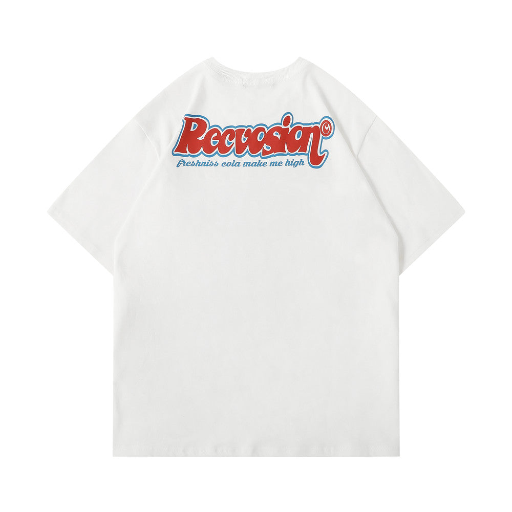 Men T Shirt Summer Casual Tops Coke Cup Printed Short Sleeve T-shirt Men's High Street round Neck Half Sleeve Summer Fashion Brand