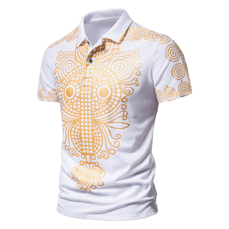 Men Shirt Fashion Slim Fit Shirt Short Sleeve Shirt Large Size Casual Top Men's Fashion Print Short Sleeve Lapel T-shirt Polo Shirt