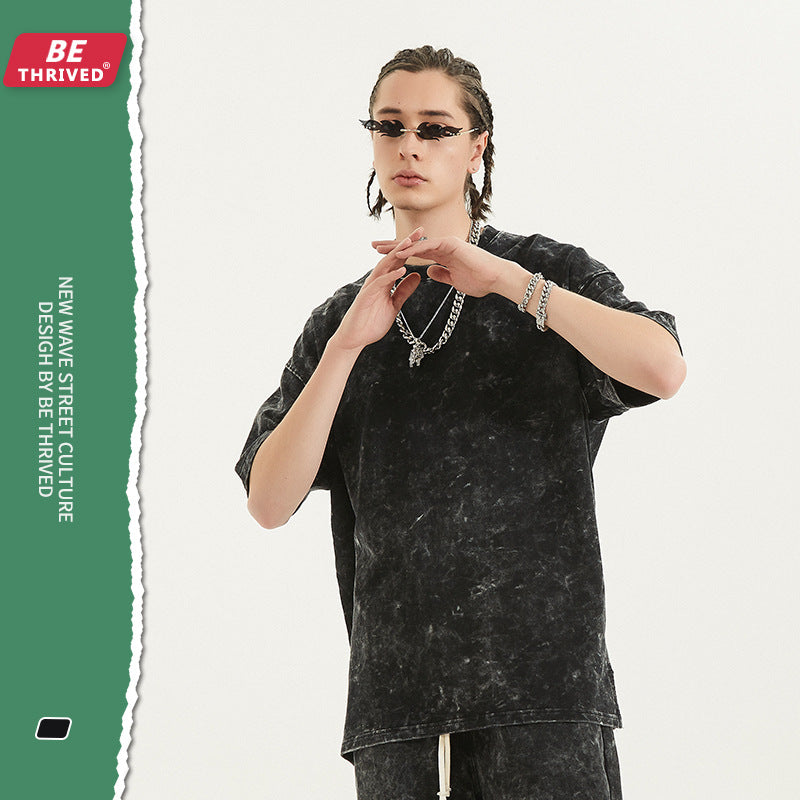 Men's Spring and Summer Large Size Loose Retro Casual Short-Sleeved T-shirt Men Top