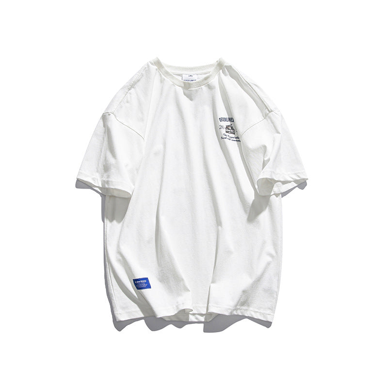 Varsity Jacket for Men Baseball Jackets Short-Sleeved T-shirt Men's Casual Cartoon Baseball Boy Letter Print Loose Sports round Neck