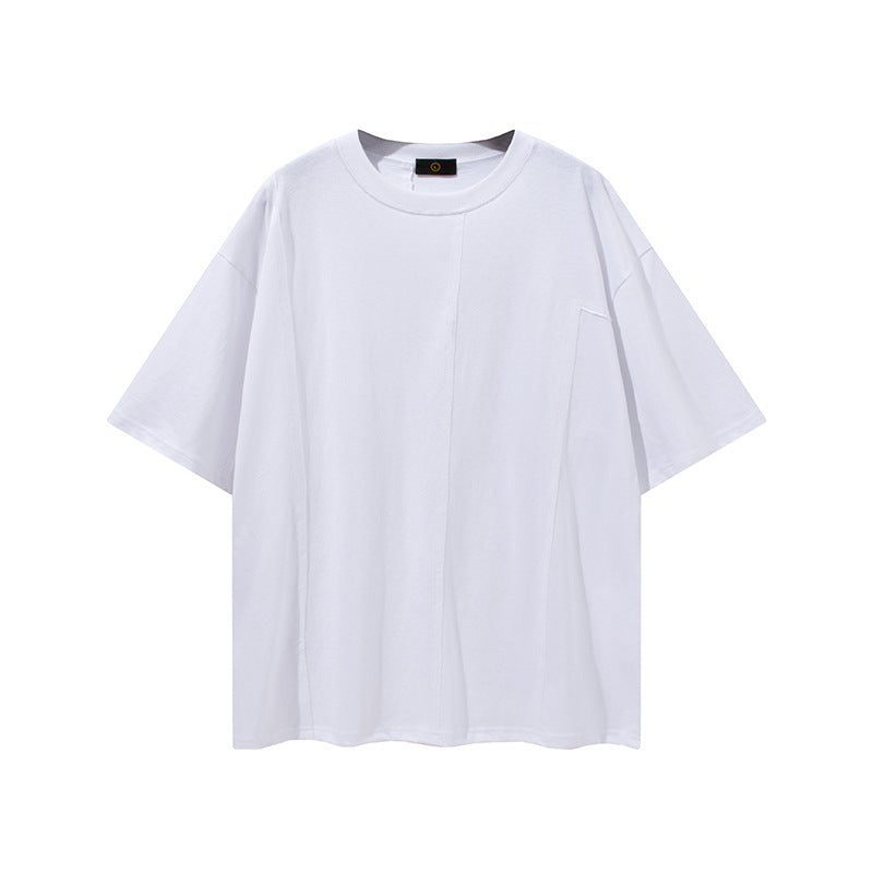 Men's Summer Large Size Loose Retro Sports Top Short Sleeve Solid Color T-shirt Men's Men Top