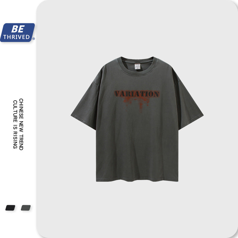 Men's Spring and Summer Large Size Top Loose Short Sleeve Casual Retro Sports T-shirt Men Top