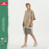 Men's Summer Solid Color Short-Sleeved T-shirt Men's Large Size Loose Retro Sports Top Men's Top