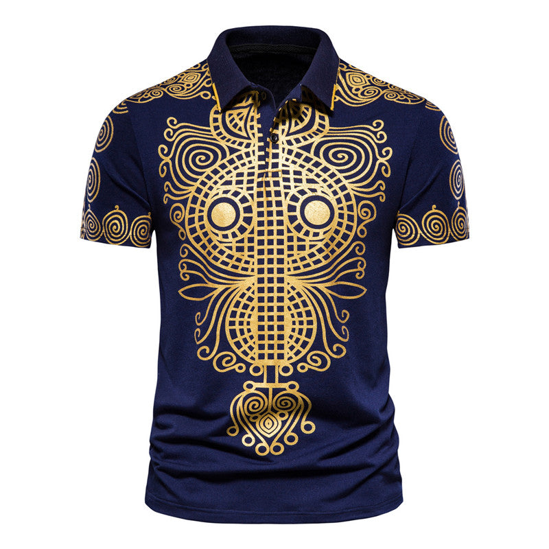 Men Shirt Fashion Slim Fit Shirt Short Sleeve Shirt Large Size Casual Top Men's Fashion Print Short Sleeve Lapel T-shirt Polo Shirt