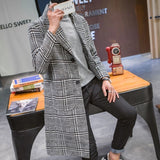 Plaid Peacoat Mens Men's Duster Casual Coat Autumn and Winter Plaid Coat Casual Fashion Mid-Length Men's Top