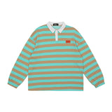 Men Summer Pullover Sweater Printed Striped Long-Sleeved Polo Shirt Men's Lapel T-shirt Street Fashion Pullover