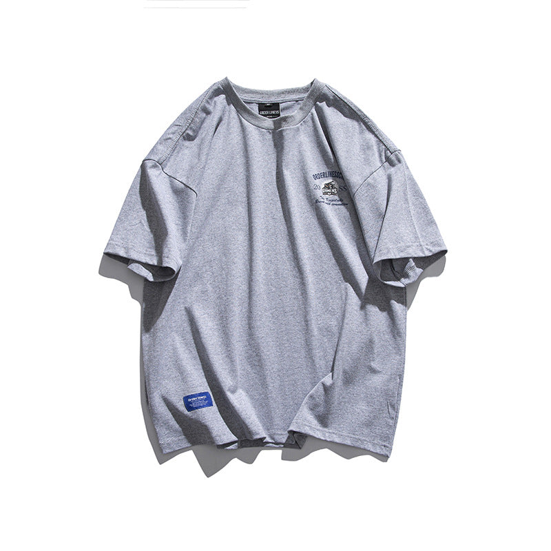 Varsity Jacket for Men Baseball Jackets Short-Sleeved T-shirt Men's Casual Cartoon Baseball Boy Letter Print Loose Sports round Neck