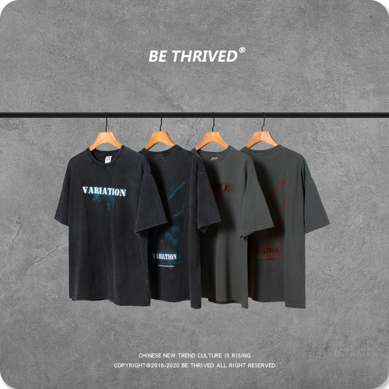 Men's Spring and Summer Large Size Top Loose Short Sleeve Casual Retro Sports T-shirt Men Top