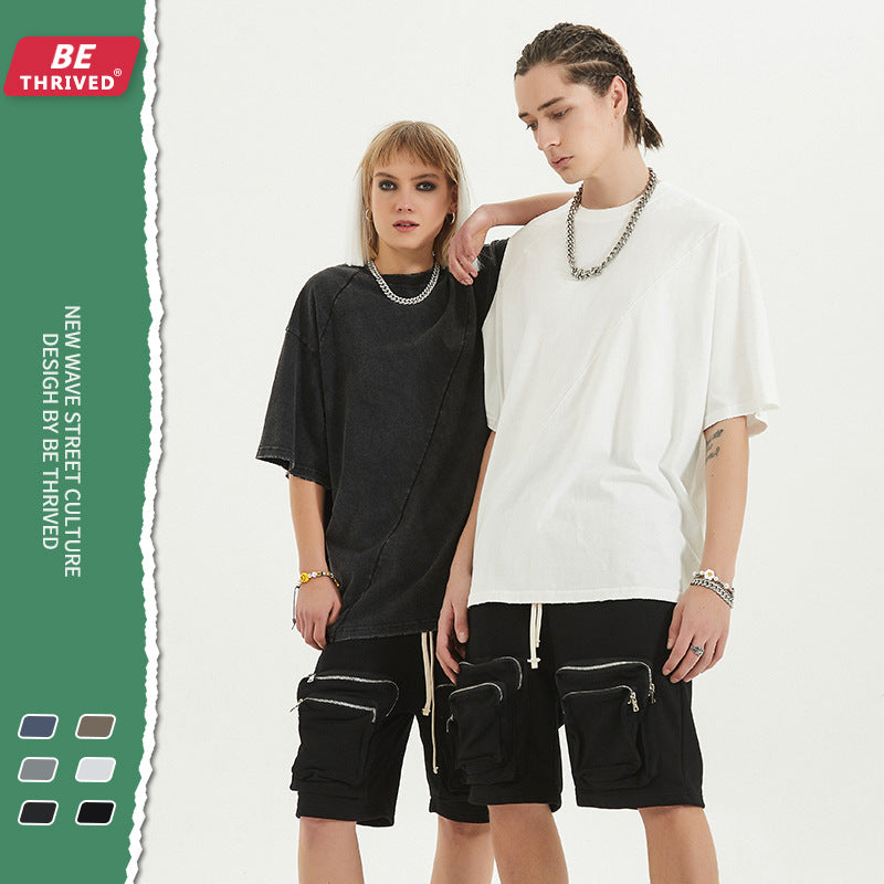 Men's Spring and Summer Short Sleeves Retro Large Size Loose Sports Vest Top T-shirt Men Men Top