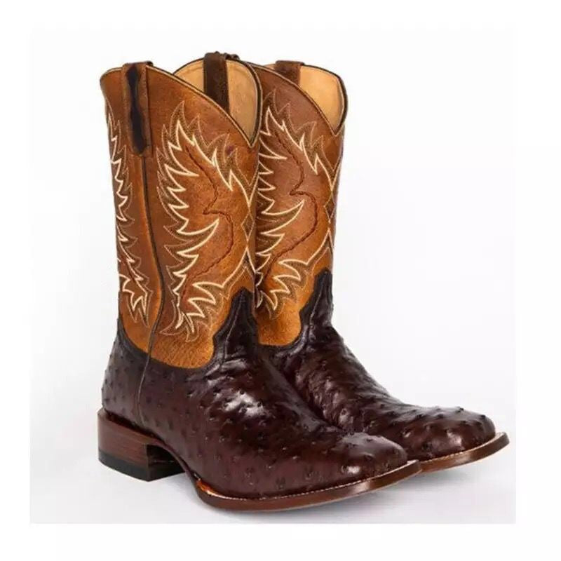 Coachella Ankle Boots Autumn and Winter Low Heel Stitching Embroidery Middle Boots