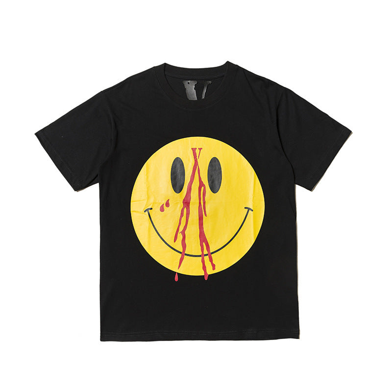 Vlone Men's Clothing Print Loose Male and Female Couple Short Sleeve Tshirt