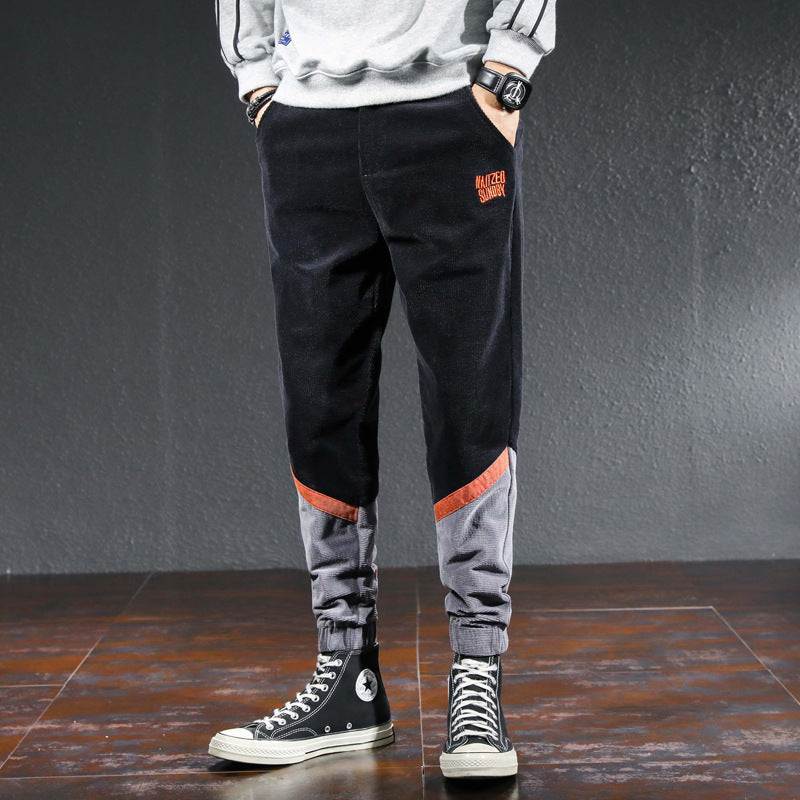 Color Block Men Casual Tapered Pant Men Spring Summer Casual Pant Spring Color Contrast Patchwork Loose Tappered Corduroy Casual Pants Male Men Pant