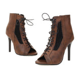 Coachella Festival Boots Spring Fish Mouth Lace-up Side Zip Stiletto Heel Plus Size Sandal Boots