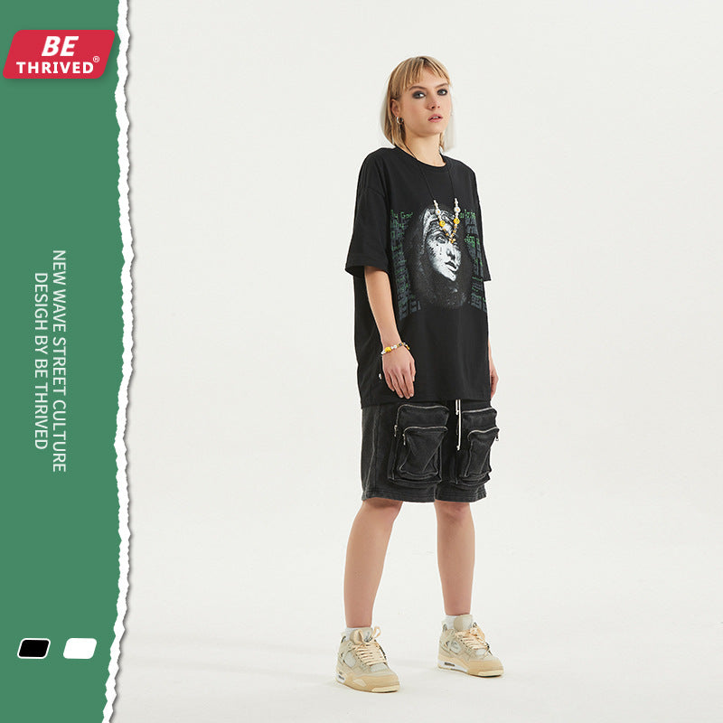 Men's Summer Short Sleeve Large Size Loose Retro Sports Top Coat T-shirt Men Top