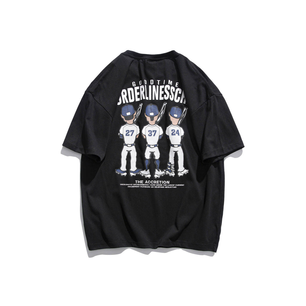 Varsity Jacket for Men Baseball Jackets Short-Sleeved T-shirt Men's Casual Cartoon Baseball Boy Letter Print Loose Sports round Neck