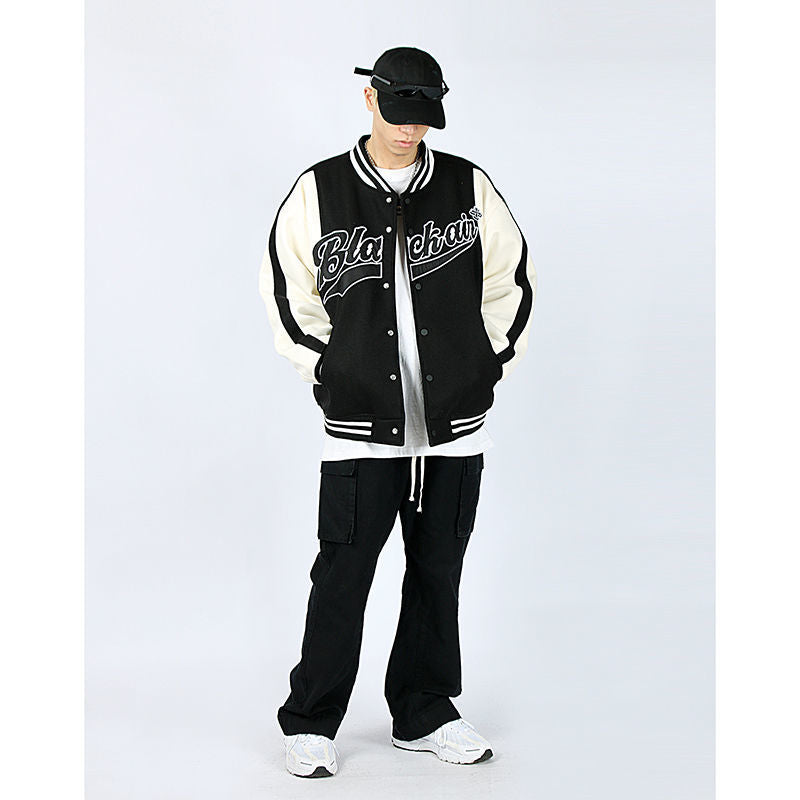 Varsity Baseball Jacket for Men Spring Baseball Uniform Embroidery Stitching Contrast Color Loose Jacket Coat Men