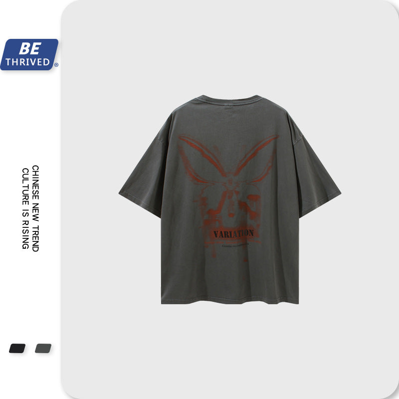 Men's Spring and Summer Large Size Top Loose Short Sleeve Casual Retro Sports T-shirt Men Top