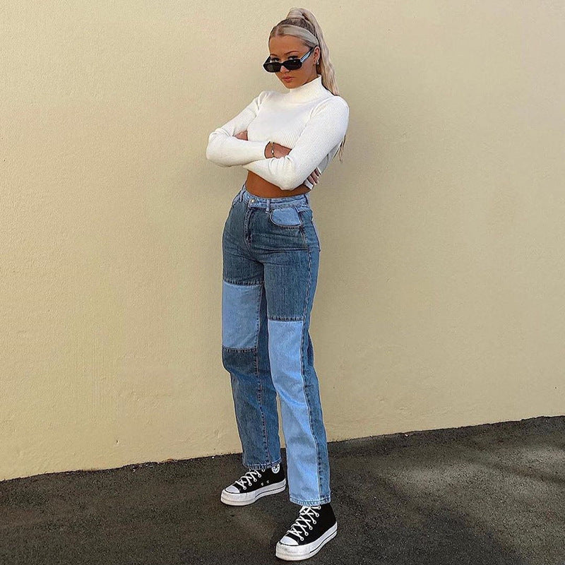 100 Cotton Jeans Women's Straight Women's Pants Autumn Black Panel Loose Mid Waist Jeans for Women