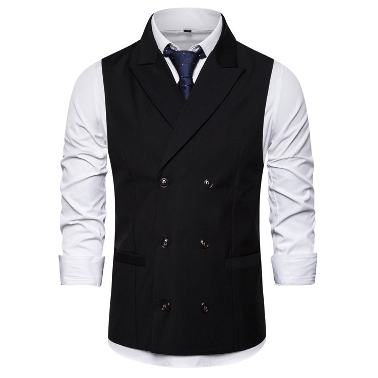 Tuxedo Vests Solid Color Simple Double Breasted Suit Vest Men's Casual Business