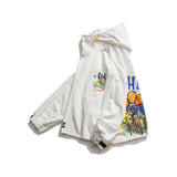 Men's Spring Creative Printing Jacket Men's plus Size Retro Sports Hooded White Top Student Men Coat