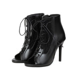 Coachella Festival Boots Spring Fish Mouth Lace-up Side Zip Stiletto Heel Plus Size Sandal Boots