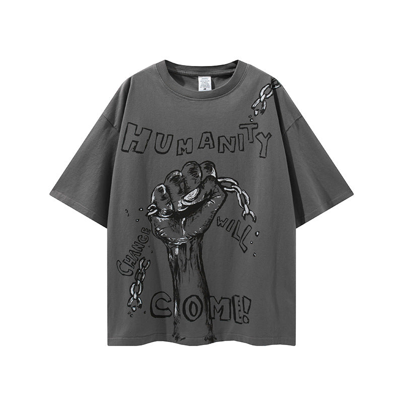 Men's Spring and Summer plus Size Loose Top Short-Sleeved Retro Sports T-shirt Men Top